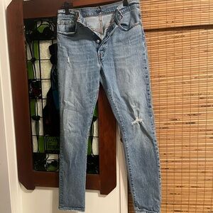 Levi’s 501 button fly skinny 
Post modern Blues style.